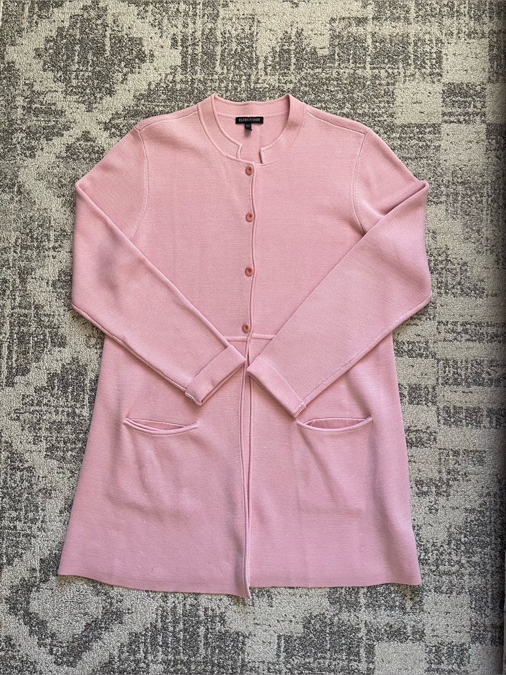 Eileen Fisher Women's Pink Cardigan Silk Cotton Size M